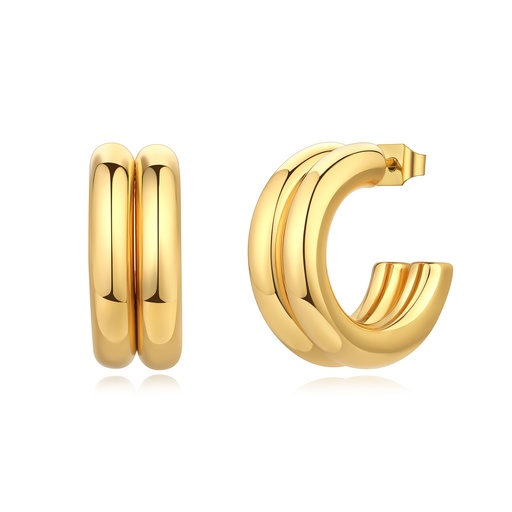 [DJ01E0098] Chunky Gold Hoop Earrings with Double Layer Tube Design
