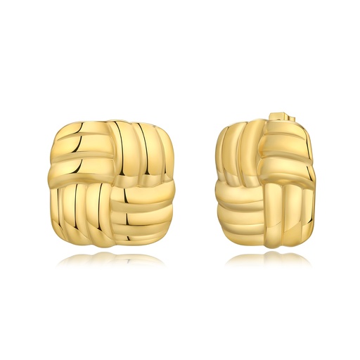 [DJ01E0100] Textured Gold Stainless Steel Chunky Woven Square Hoop Earrings