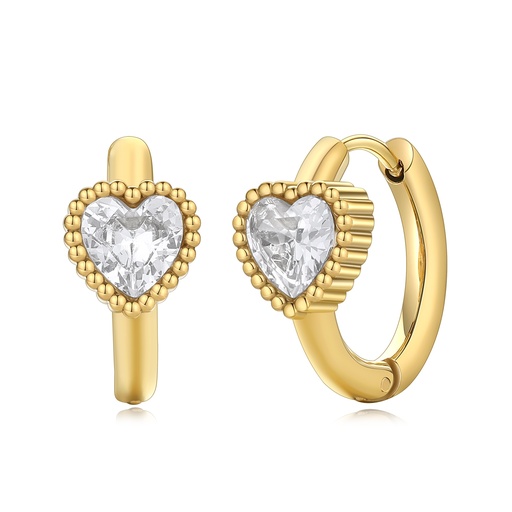 [DJ01E0111] Gold Stainless Steel Hoop Earrings with Crystal Heart Charm