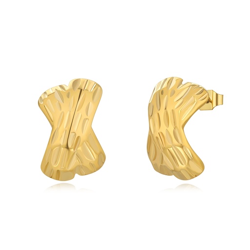 [DJ01E0114] Textured Gold Stainless Steel Irregular Statement Stud Hoop Earrings