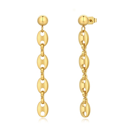 [DJ01E0119] Gold Stainless Steel Drop Earrings with Oval Link Chain Design