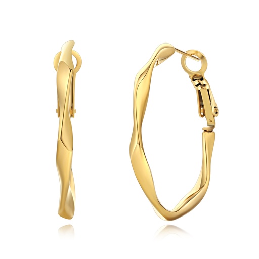 [DJ01E0121] Gold Stainless Steel Twisted Hoop Earrings with Clip Closure