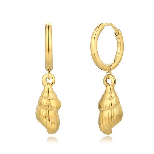 [DJ01E0122] Gold Stainless Steel Shell Drop Earrings with Hoop Design