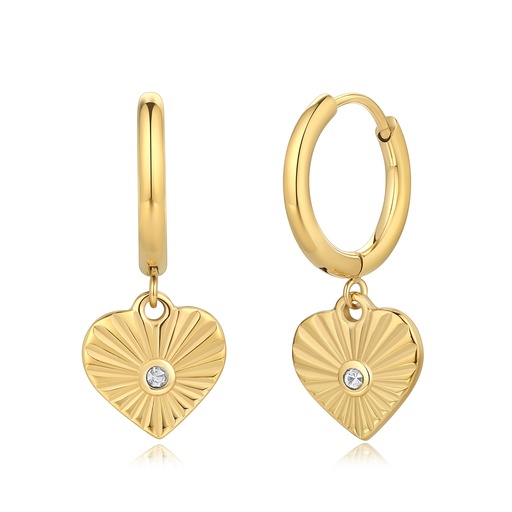 [DJ01E0124] Gold Stainless Steel Heart Hoop Earrings with Crystal Accent