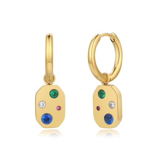 [DJ01E0125] Colorful Gem Gold Stainless Steel Hoop Earrings for Women