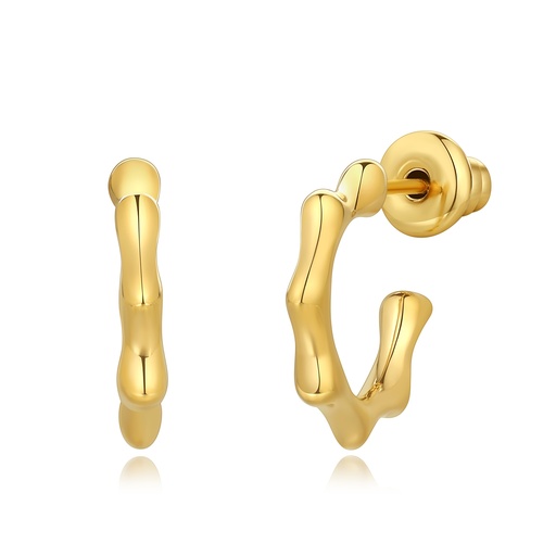 [DJ01E0127] Gold Plated Bamboo-Inspired Hoop Earrings in Stainless Steel