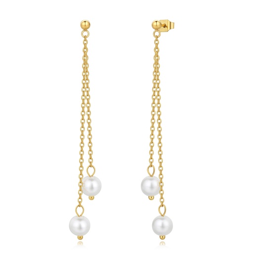 [DJ01E0134] Elegant Gold Stainless Steel Drop Earrings with Simulated Pearl Charms