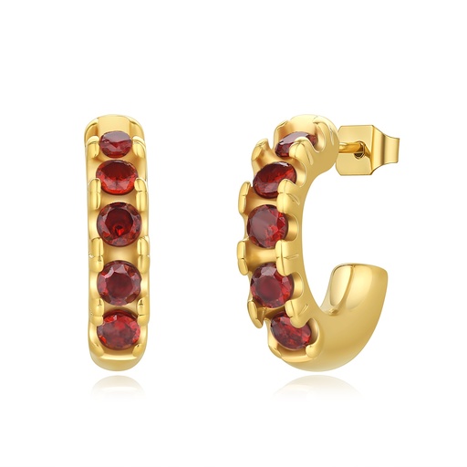 [DJ01E0136] Gold Stainless Steel Hoop Earrings with Red Crystal Accents