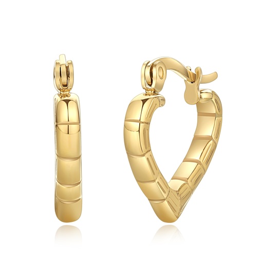 [DJ01E0139] Gold Stainless Steel Bamboo-Inspired Heart Hoop Earrings for Women