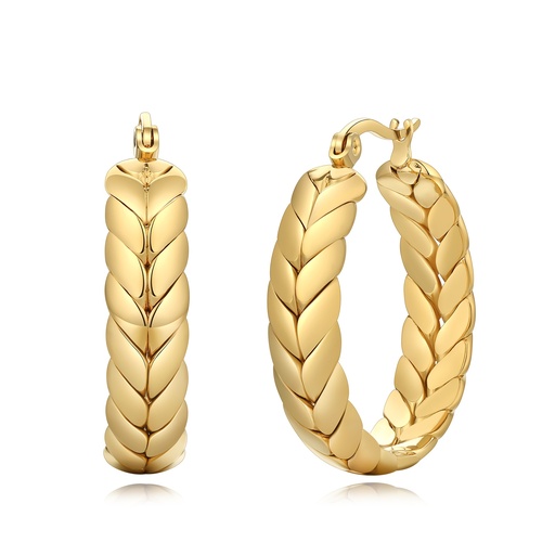 [DJ01E0143] Chunky Gold Stainless Steel Braided Pattern Hoop Earrings