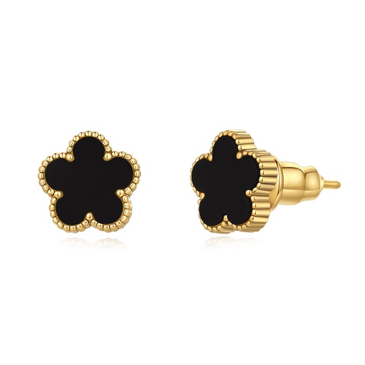 [DJ01E0144-3] Black Clover Stud Earrings Stainless Steel Gold-Plated Minimalist Jewelry