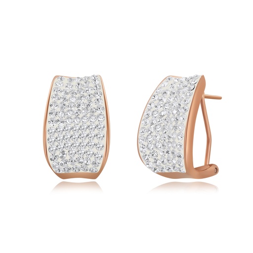 [DJ01E0147] Rose Gold Stainless Steel Hoop Earrings with Sparkling Crystal Inlay