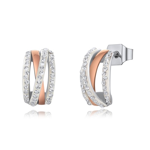 [DJ01E0151] Crystal-Encrusted Stainless Steel Hoop Earrings with Rose Gold Accent