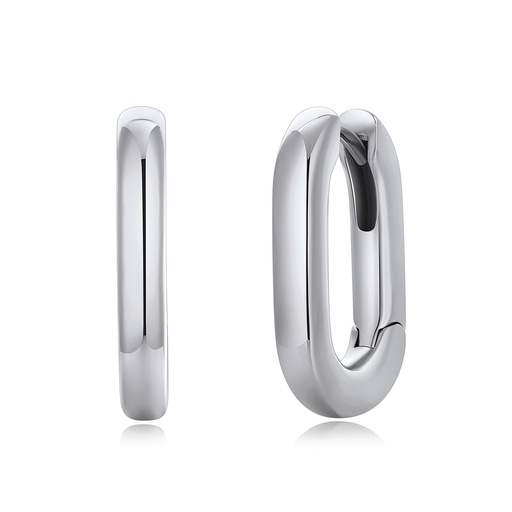 [DJ01E0152-1] Sleek Oval Hoop Earrings in Polished Stainless Steel Finish