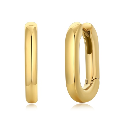 [DJ01E0152-2] Gold-Tone Oval Hoop Earrings in Polished Stainless Steel Design