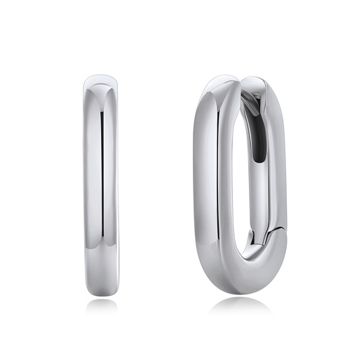 [DJ01E0152-3] Sleek Oval Hoop Earrings Polished Stainless Steel Minimalist Design