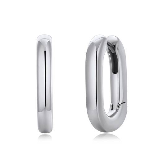 [DJ01E0152-5] Silver Oval Hoop Earrings Stainless Steel Sleek Modern Minimal Design