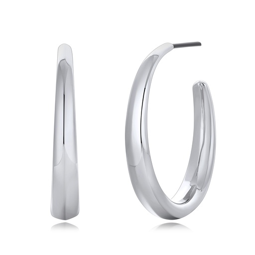 [DJ01E0154-1] Sleek Tapered Stainless Steel Hoop Earrings in Polished Silver