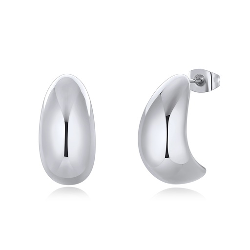 [DJ01E0356-2] Polished Silver Stainless Steel Chunky Curved Statement Hoop Earrings