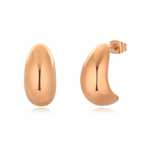 [DJ01E0356-3] Rose Gold Stainless Steel Chunky Curved Hoop Statement Earrings