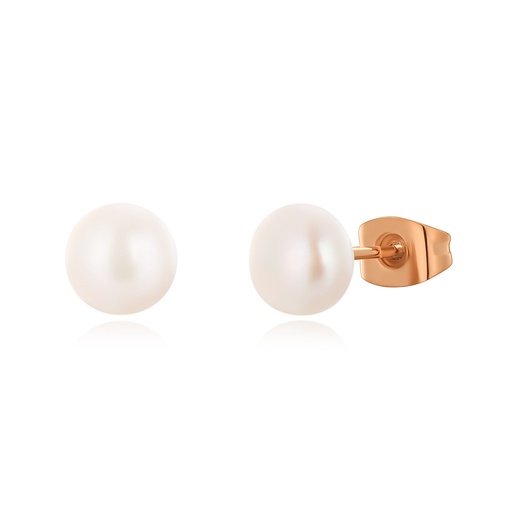 [DJ01E0357-2] Rose Gold Stainless Steel Pearl Stud Earrings for Elegant Women