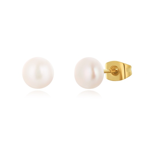 [DJ01E0357-3] Gold Stainless Steel Pearl Stud Earrings for Elegant Daily Wear