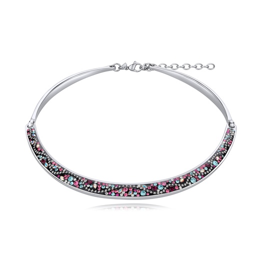 [DJ01N0003] Colorful Crystal Stainless Steel Choker Necklace for Women Fashion