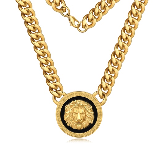 [DJ01N0005] Gold Stainless Steel Lion Head Pendant Necklace for Men