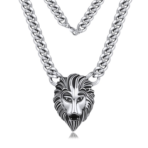[DJ01N0010] Stainless Steel Lion Head Pendant Chain Necklace for Men