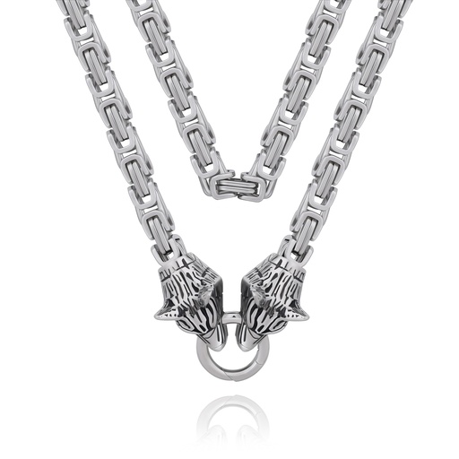 [DJ01N0011] Stainless Steel Panther Head Byzantine Chain Necklace for Men