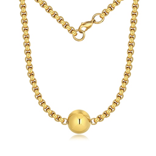 [DJ01N0022-2] Gold-Tone Stainless Steel Ball Pendant Necklace Minimalist Chain Design