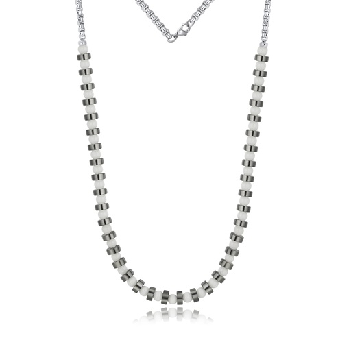[DJ01N0031] Brushed Matte Stainless Steel Beads Industrial Minimalist Chain Necklace