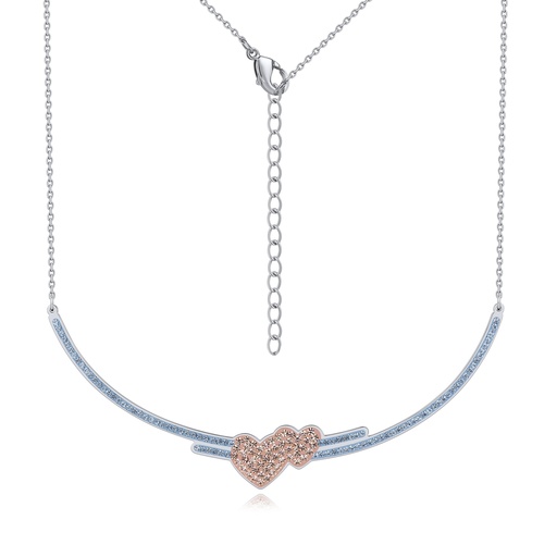 [DJ01N0033] Romantic Double Heart Necklace with Crystals and Stainless Steel Design
