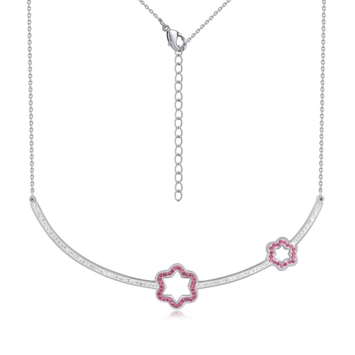 [DJ01N0035] Stainless Steel Star Flower Necklace with Pink Accents