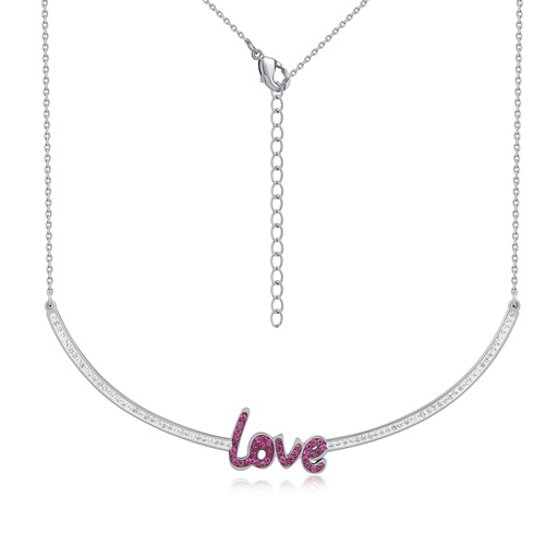 [DJ01N0036] Stainless Steel Love Necklace with Pink Crystal Lettering