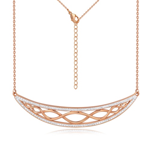 [DJ01N0037] Rose Gold Stainless Steel Curved Bar Necklace with Crystals