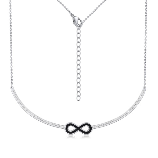 [DJ01N0038] Stainless Steel Infinity Necklace with Black Crystal Accent