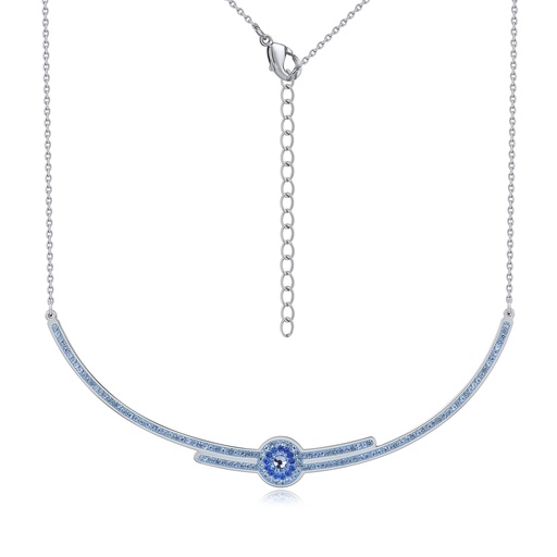 [DJ01N0039] Elegant Stainless Steel Necklace with Blue Cubic Zirconia Inlay