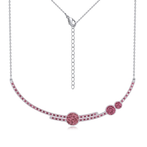 [DJ01N0041] Stainless Steel Necklace with Pink Crystal Celestial Orbit Design