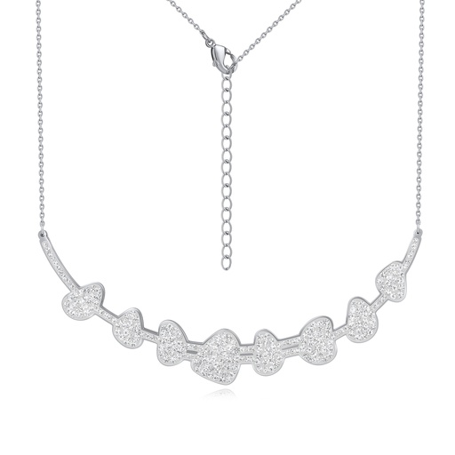 [DJ01N0043] Stainless Steel Heart Cluster Necklace with White Crystal Accents