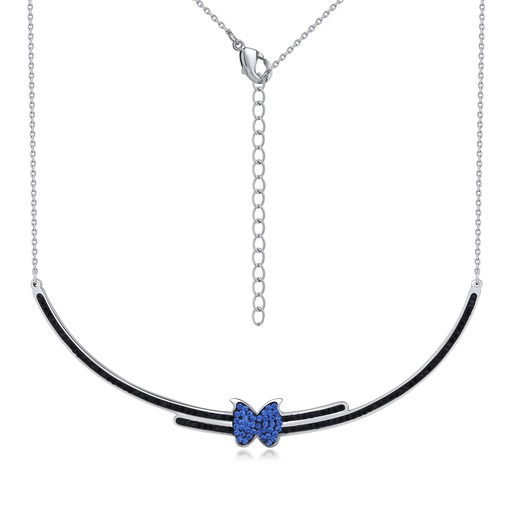 [DJ01N0045] Elegant Stainless Steel Butterfly Necklace with Blue Crystal Accent