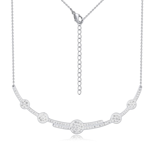 [DJ01N0046] Stainless Steel Circle Link Necklace with Sparkling Crystal Accents