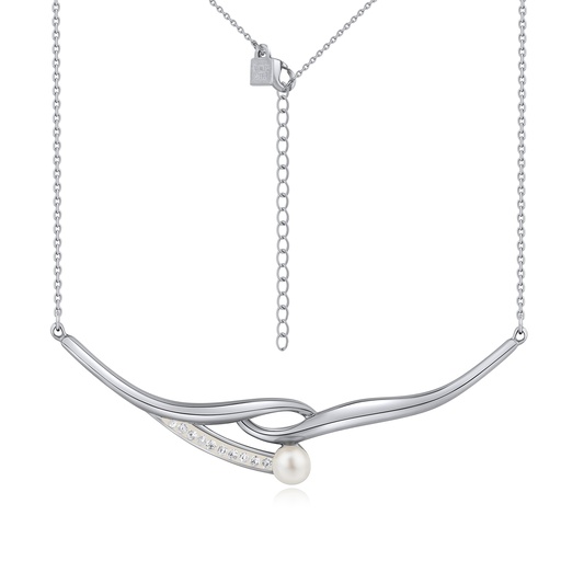 [DJ01N0048] Elegant Stainless Steel Necklace with Pearl and Crystal Accents