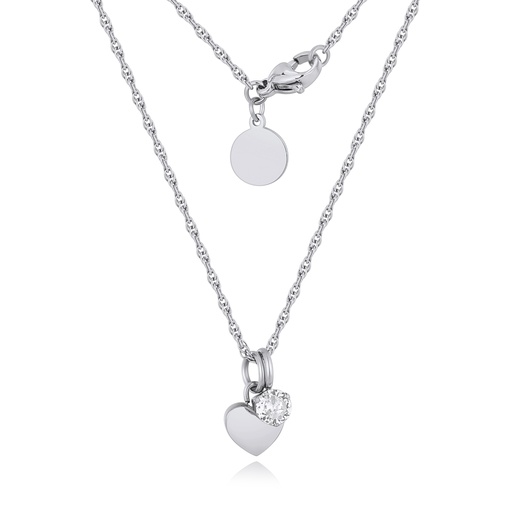 [DJ01N0448-1] Stainless Steel Heart Pendant Necklace with Sparkling Cubic Zirconia