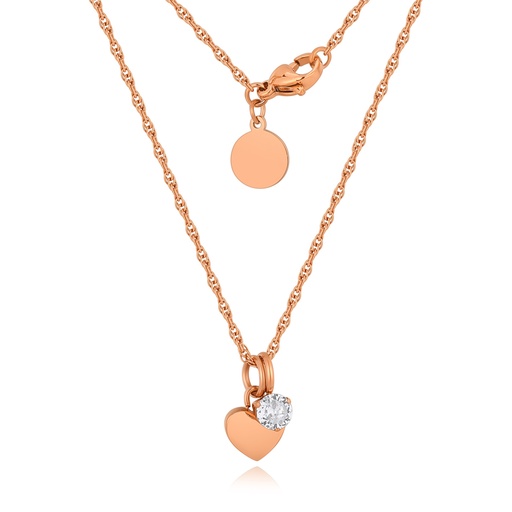 [DJ01N0448-3] Rose Gold Stainless Steel Heart Necklace with Sparkling Zircon Pendant