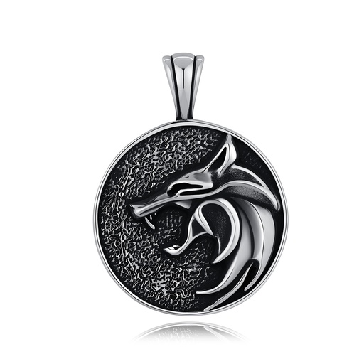 [DJ01P0004] Stainless Steel Wolf Pendant Necklace with Textured Black Background
