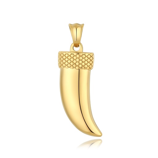 [DJ01P0015] Gold Stainless Steel Fang Pendant with Textured Cap Design