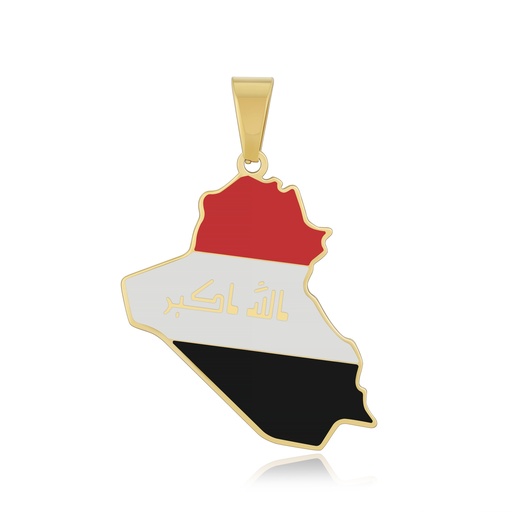 [DJ01P0019] Iraq Map Pendant Stainless Steel Flag Design Arabic Script Jewelry
