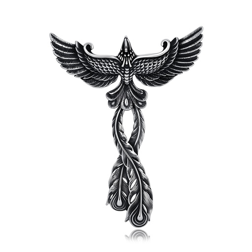 [DJ01P0025] Stainless Steel Phoenix Pendant Mythical Bird Design Oxidized Finish Jewelry