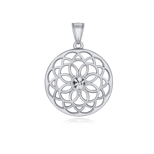 [DJ01P0028] Stainless Steel Flower Mandala Pendant with Crystal Centerpiece